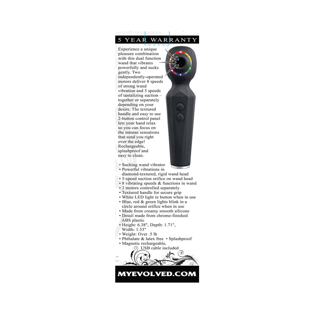 Evolved Rainbow Sucker Light-Up Rechargeable Dual-Function Silicone Suction Wand Vibrator Black - Fantasies Boutique