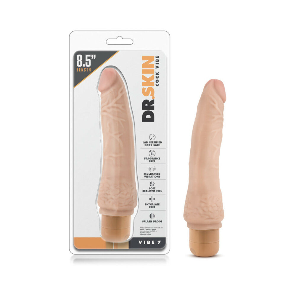Dr. Skin Vibe 7 Realistic 8.5 in. Vibrating Dildo Beige - Fantasies Boutique