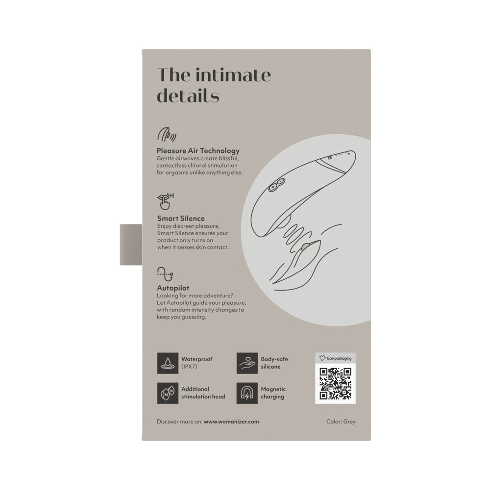 Womanizer Premium 2 Rechargeable Silicone Luxurious Pleasure Air Clitoral Stimulator Warm Gray - Fantasies Boutique