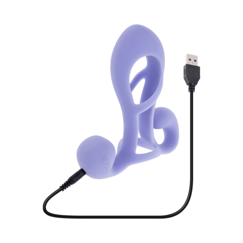 Playboy Fantasy Cage Rechargeable Vibrating Cock Cage Silicone Purple