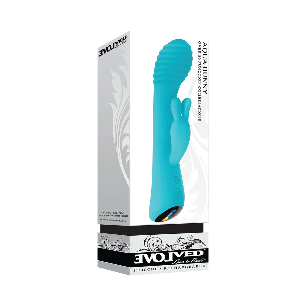 Evolved Aqua Bunny Rechargeable Silicone Rabbit Vibrator Teal - Fantasies Boutique