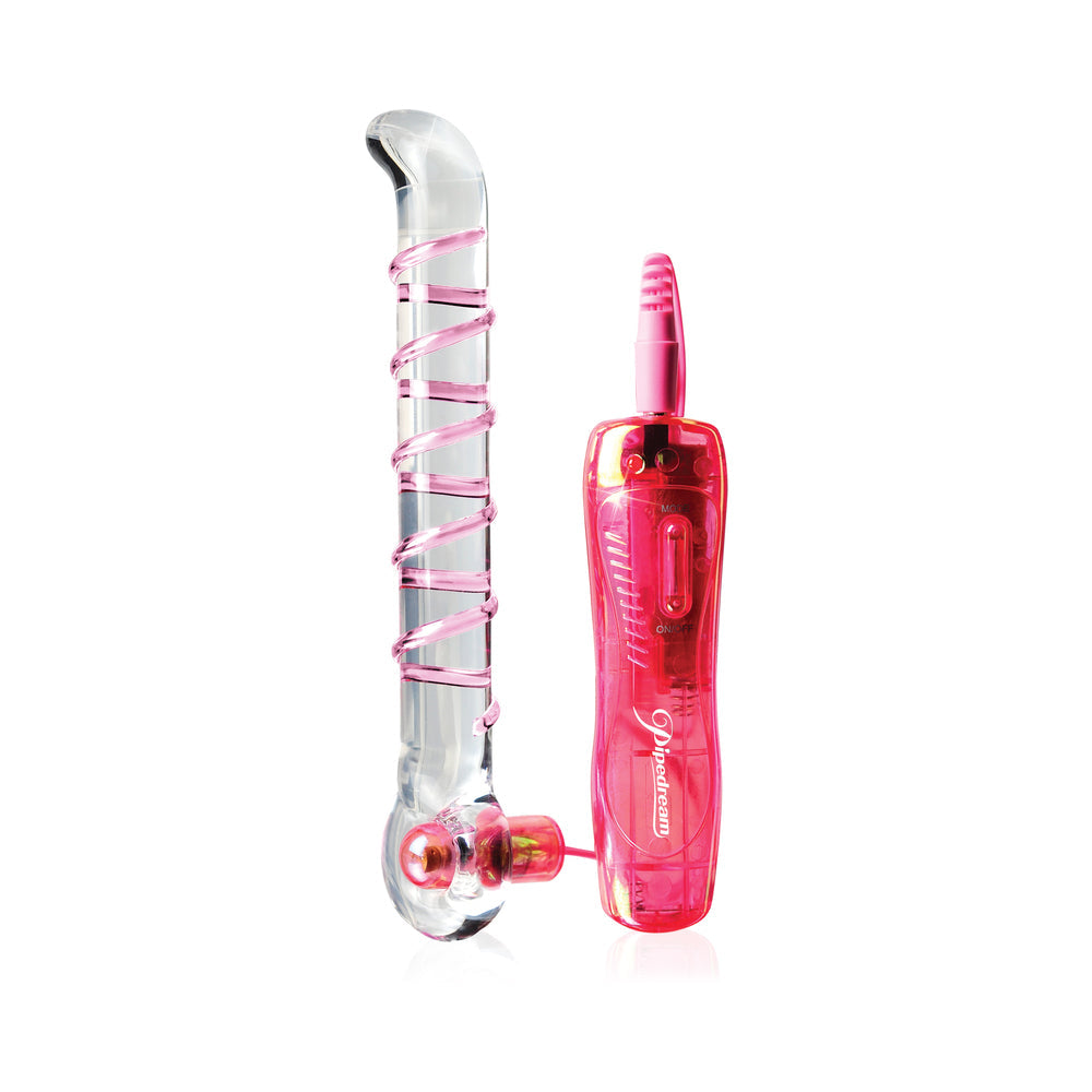 Pipedream Icicles No. 4 Remote-Controlled Vibrating Ribbed 7 in. Glass G-Spot Dildo Pink/Clear - Fantasies Boutique