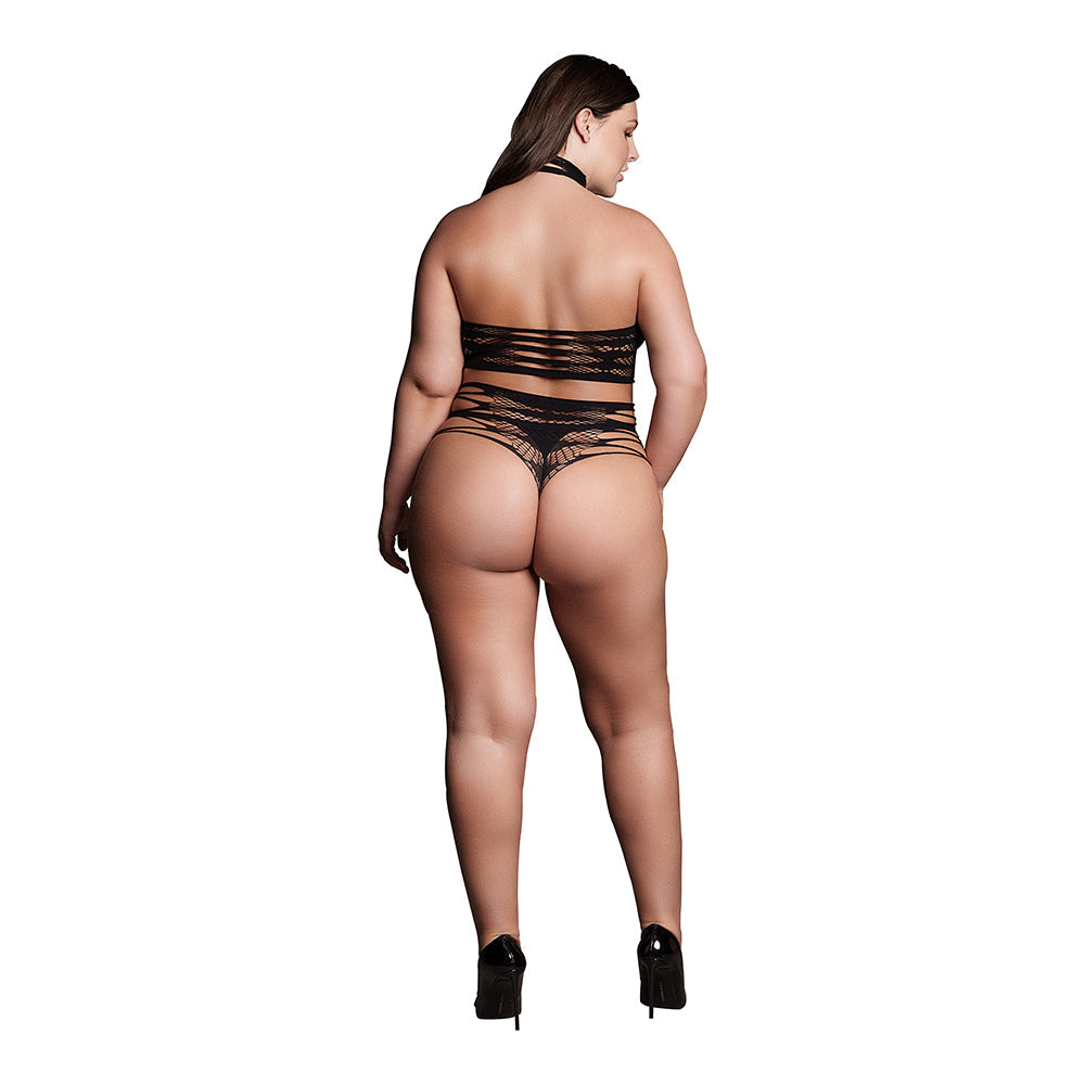 Le Desir Shade Carpo XLVI 2-Piece with Turtleneck, Crop Top & Panty Black Queen Size - Fantasies Boutique
