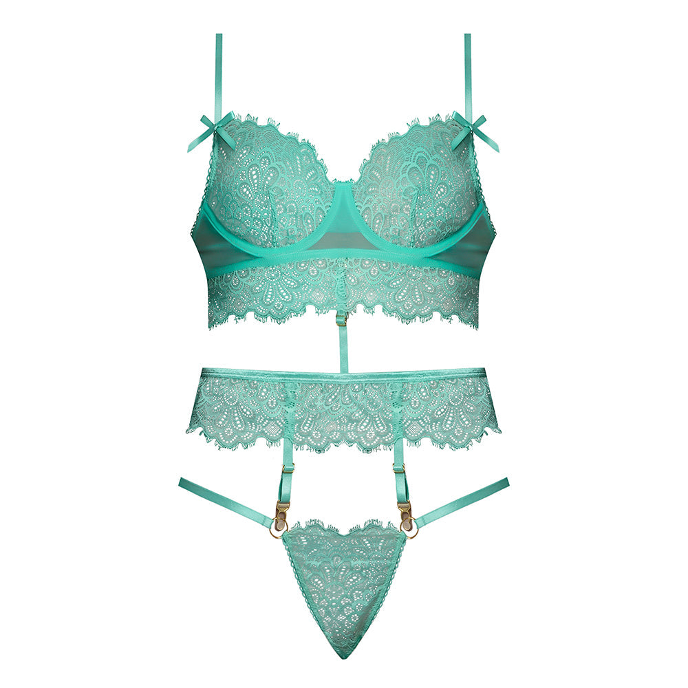 Magic Silk Caribbean Crush Demi Longline Bra & Panty with Flounce Aqua Glow L/XL