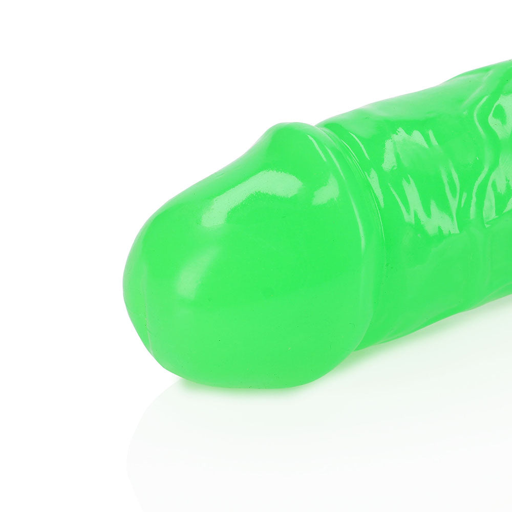 RealRock Glow in the Dark Double Dong 15 in. Dual-Ended Dildo Neon Green - Fantasies Boutique