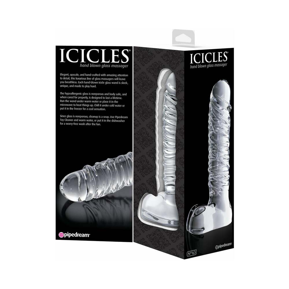 Icicles No. 63 Ribbed Realistic 8.5 in. Glass Dildo Clear - Fantasies Boutique
