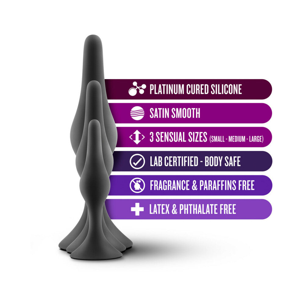 Blush Luxe 3-Piece Silicone Beginner Plug Kit Black - Fantasies Boutique