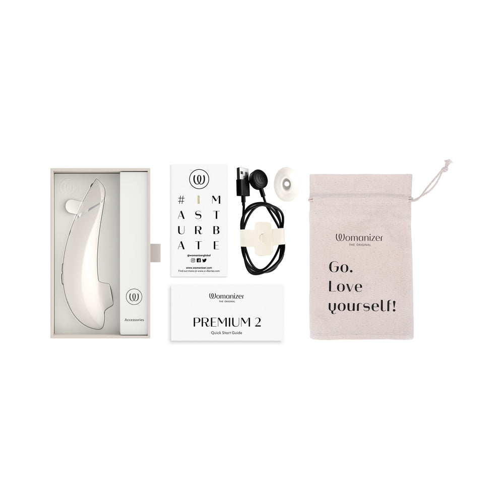Womanizer Premium 2 Rechargeable Silicone Luxurious Pleasure Air Clitoral Stimulator Warm Gray - Fantasies Boutique