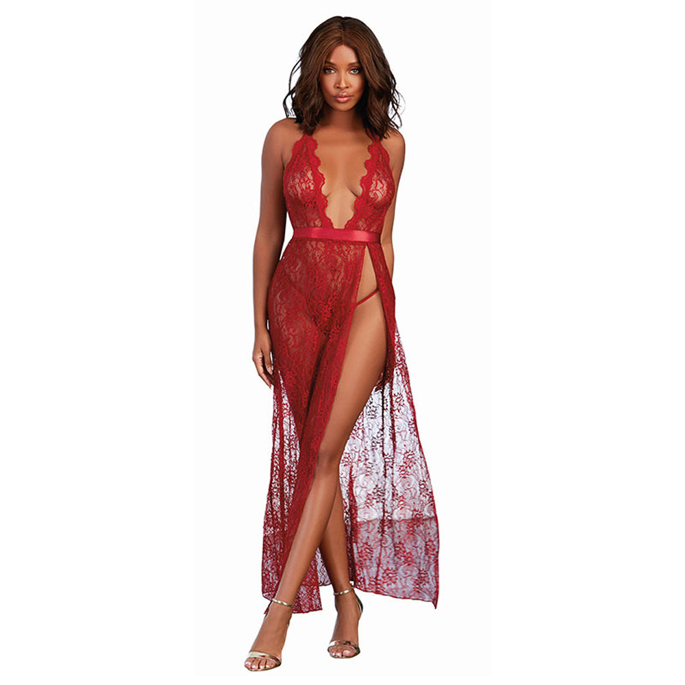 Dreamgirl Lace Gown & G-String Garnet Small Hanging - Fantasies Boutique