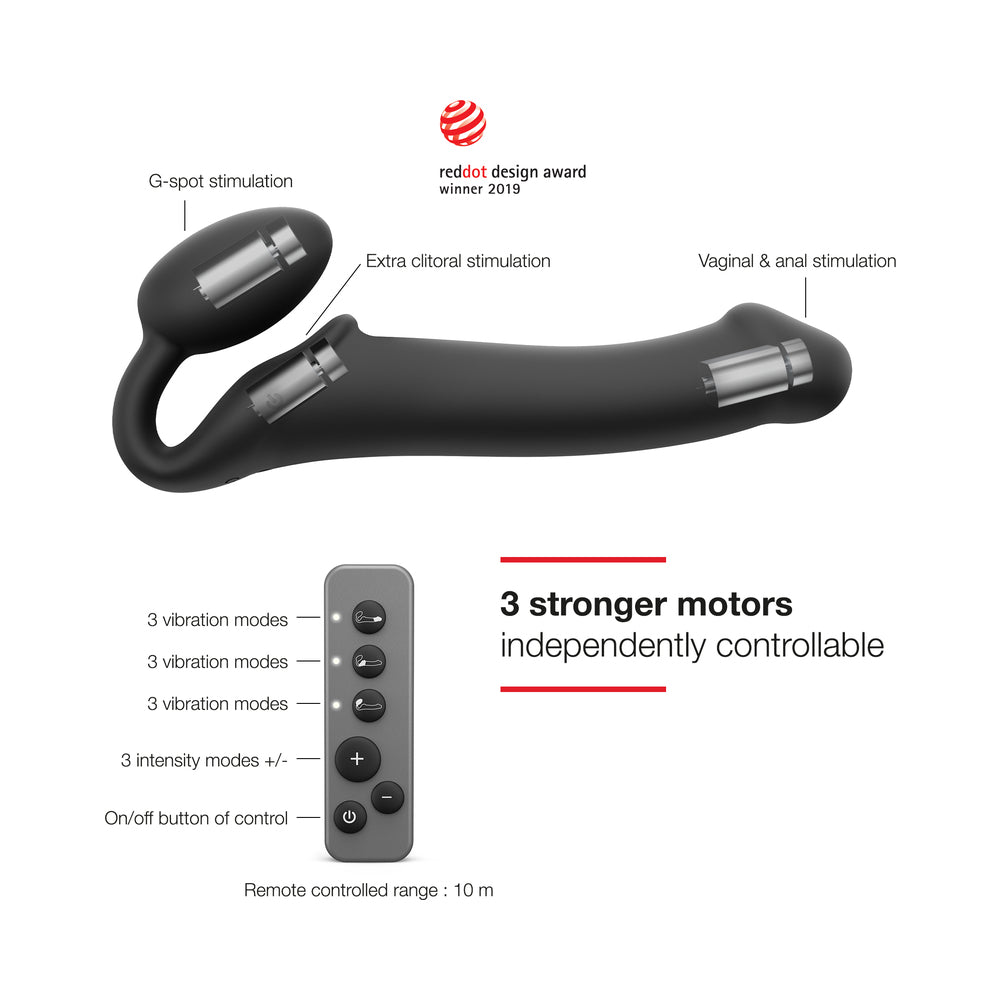 Strap-On-Me Rechargeable Remote-Controlled Silicone Vibrating Bendable Strap-On Black L - Fantasies Boutique