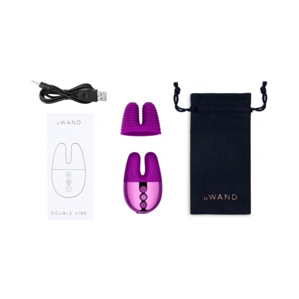 Le Wand Chrome Double Vibe Rechargeable Silicone Mini Vibrator Dark Cherry - Fantasies Boutique