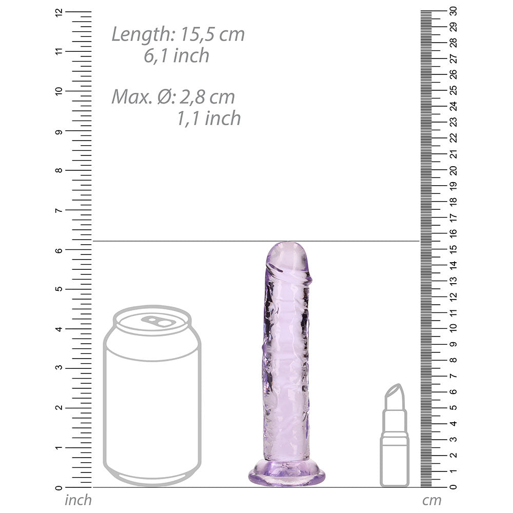 RealRock Crystal Clear Straight 6 in. Dildo Without Balls Purple - Fantasies Boutique