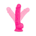 Neo 7.5 in. Dual Density Dildo with Balls Neon Pink - Fantasies Boutique
