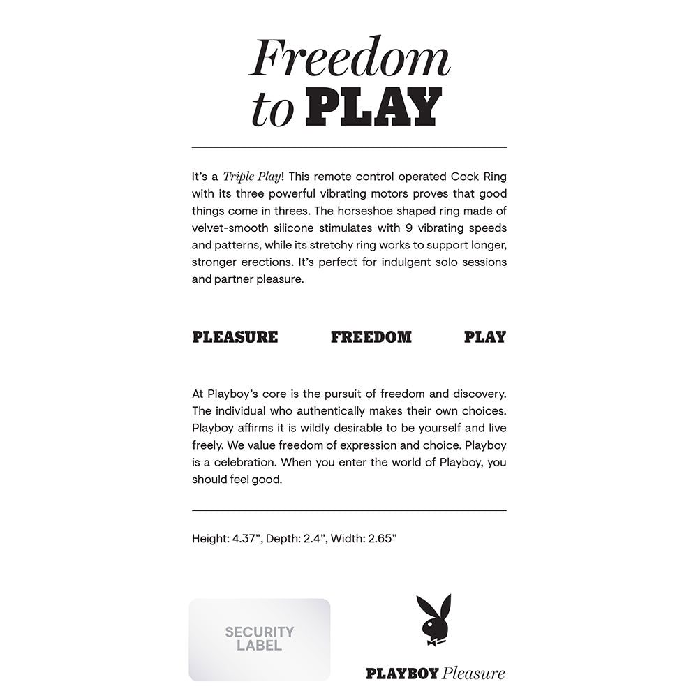 Playboy Triple Play Vibrating Cockring with Stimulator Black - Fantasies Boutique