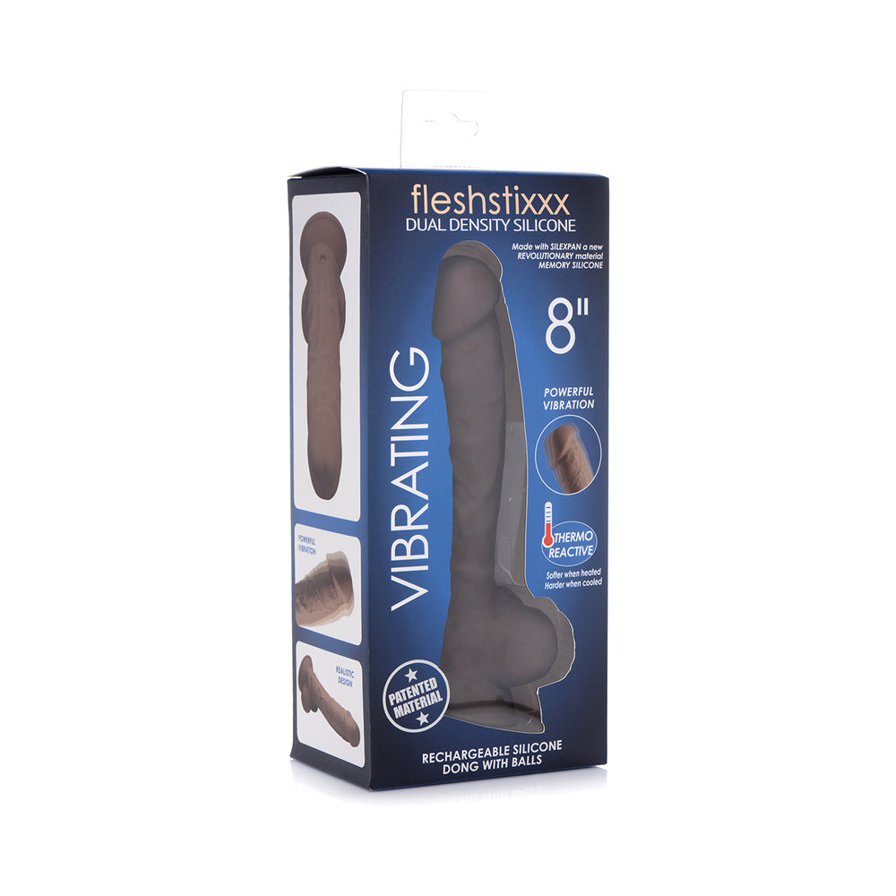Curve Toys FLESHSTIXXX Rechargeable 8 in. Posable Vibrating Dildo with Balls & Suction Cup Brown - Fantasies Boutique