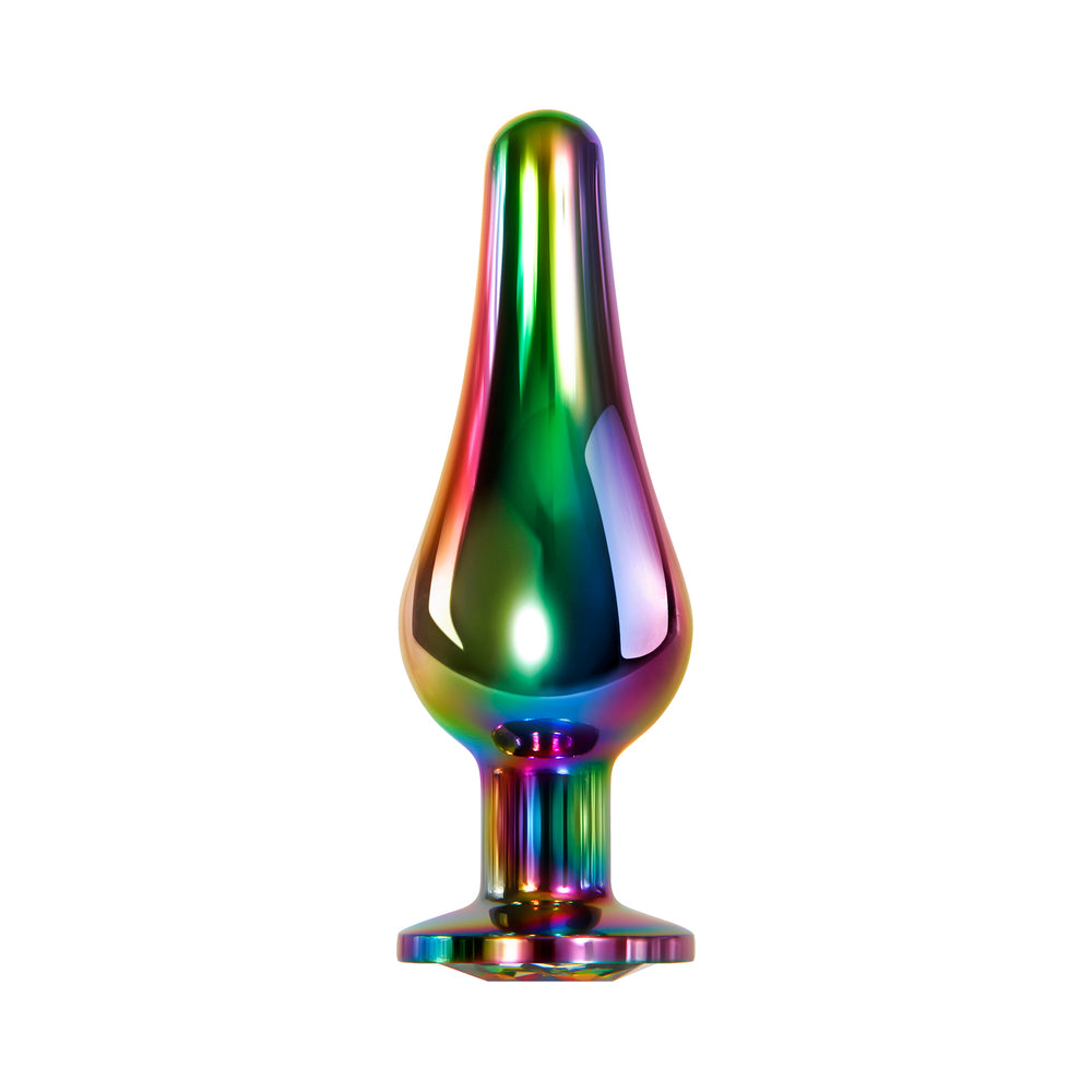 Evolved Rainbow Metal Anal Plug With Rainbow Gemstone Base Small - Fantasies Boutique