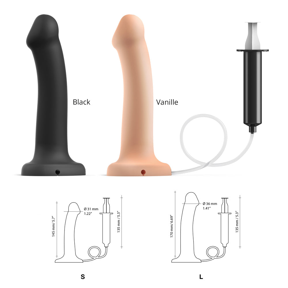 Strap-On-Me Squirting Cum Semi-Realistic Silicone Dildo Black S (fluid not included) - Fantasies Boutique