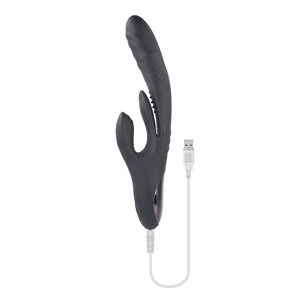 Playboy Rapid Rabbit Rechargeable Silicone Dual Stimulation Vibrator Black - Fantasies Boutique