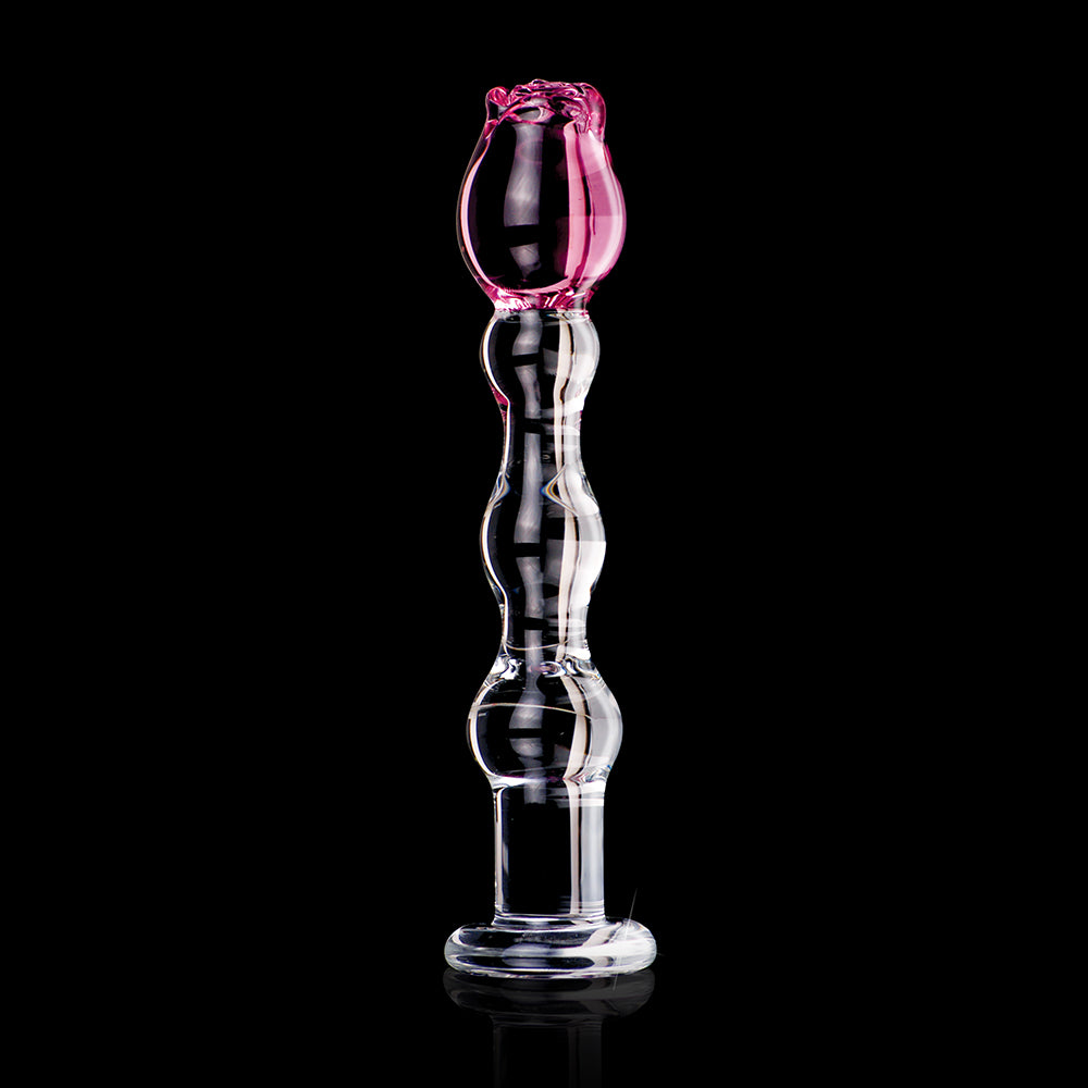 Icicles No. 12 Glass Massager with Rose Head Pink/Clear - Fantasies Boutique
