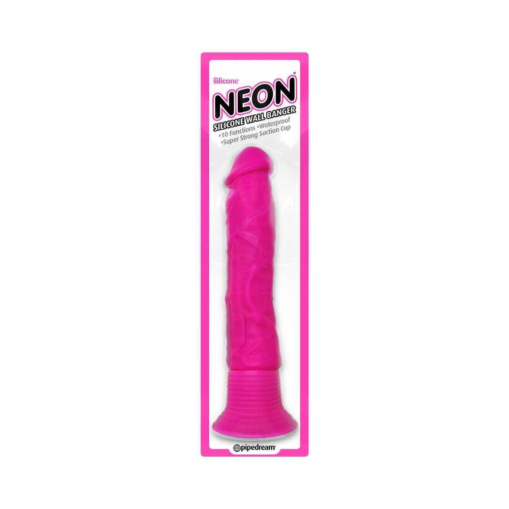 Pipedream Neon Silicone Wall Banger 7.5 in. Realistic Vibrating Dildo With Suction Cup Pink - Fantasies Boutique