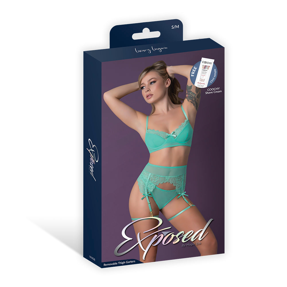 Magic Silk Caribbean Crush Demi Bra & Thong with Garter Set Aqua Glow L/XL