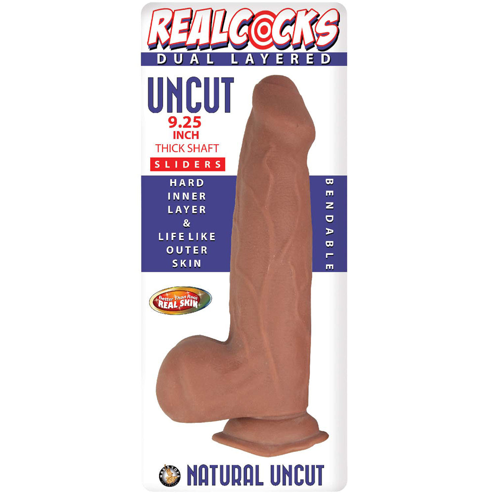 Realcocks Dual Layered Uncut Slider Thick Shaft 9.25 in. Brown - Fantasies Boutique