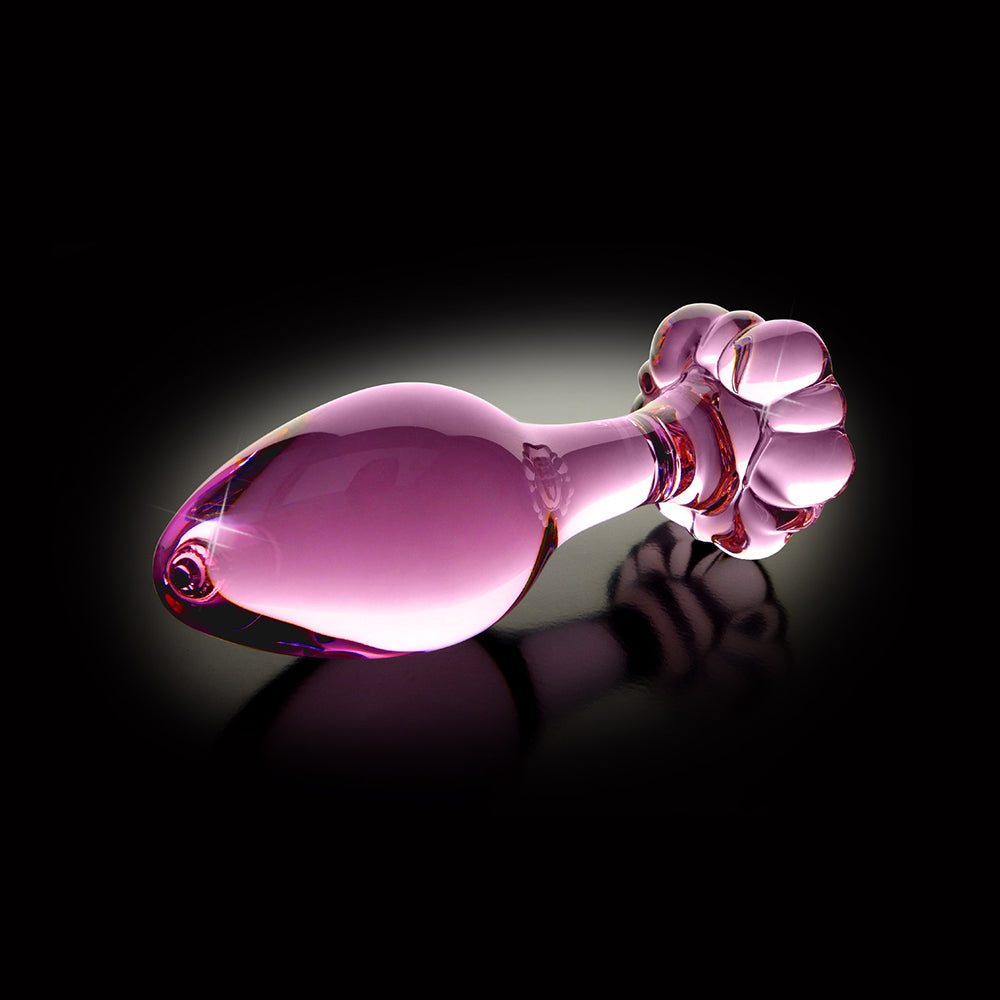 Pipedream Icicles No. 48 Glass 3.5 in. Anal Plug With Flower Base Pink - Fantasies Boutique