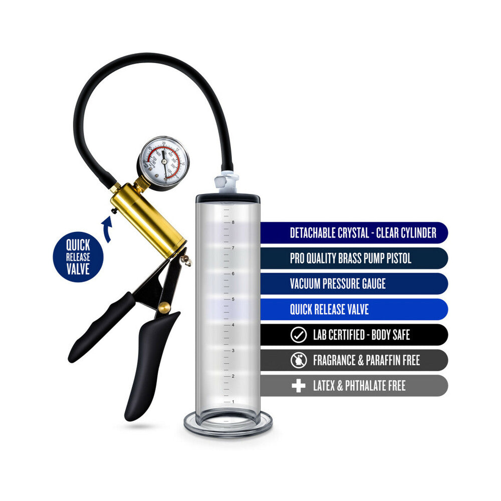 Blush Performance VX6 Vacuum Penis Pump with Brass Pistol & Pressure Gauge Clear - Fantasies Boutique