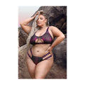 Fantasy Lingerie Vibes Fuckin' Perfection Plaid Mesh Cut Out Bralette & Panty Black Queen Size - Fantasies Boutique