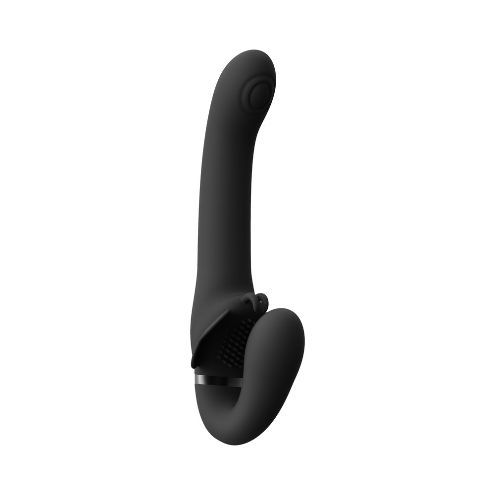 VIVE SATU Rechargeable Triple Motor Pulse-Wave Vibrating Silicone Strapless Strap-On Black - Fantasies Boutique
