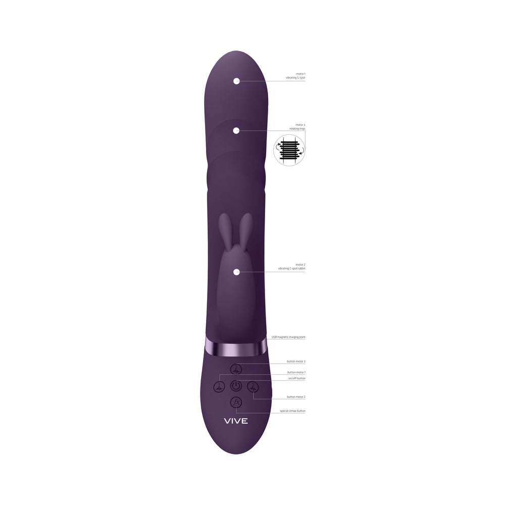 VIVE NARI Rechargeable Silicone G-Spot Rabbit Vibrator with Rotating Beads Purple - Fantasies Boutique