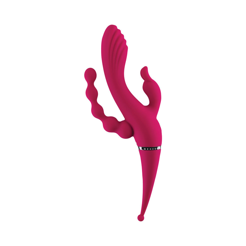 Gender X Four By Four Rechargeable Dual-Ended Multi-Stimulating Silicone Vibrator Burgundy - Fantasies Boutique