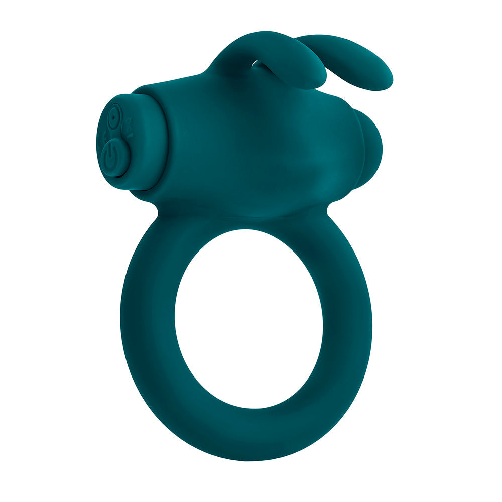 Playboy Bunny Buzzer Rechargeable Vibrating Silicone Cockring with Stimulator Deep Teal - Fantasies Boutique
