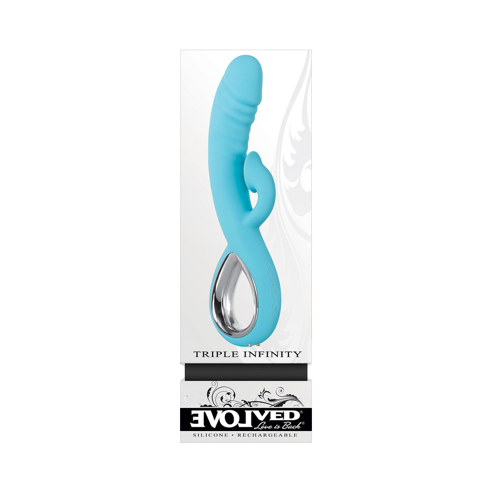 Evolved Triple Infinity Rechargeable Heating Suction Silicone Dual Stimulator Blue - Fantasies Boutique
