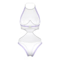 Magic Silk Sheer Passion Halter Teddy White/Lavender L/XL