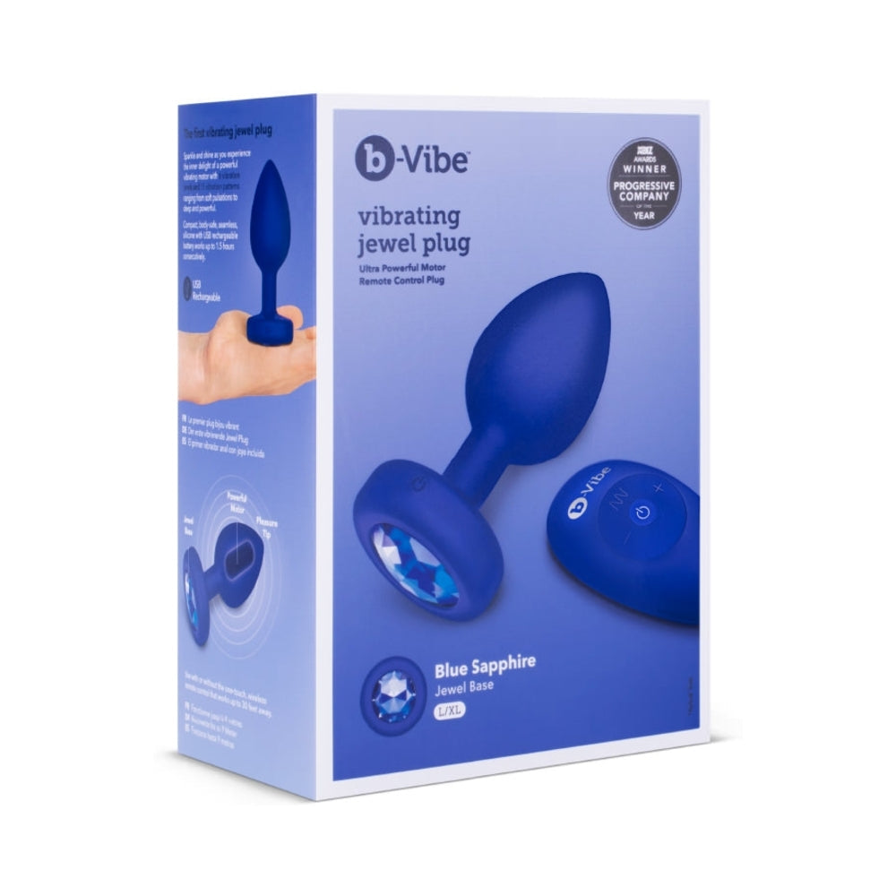 b-Vibe Vibrating Jewel Rechargeable Remote-Controlled Anal Plug with Gem Base Blue Sapphire L/XL - Fantasies Boutique