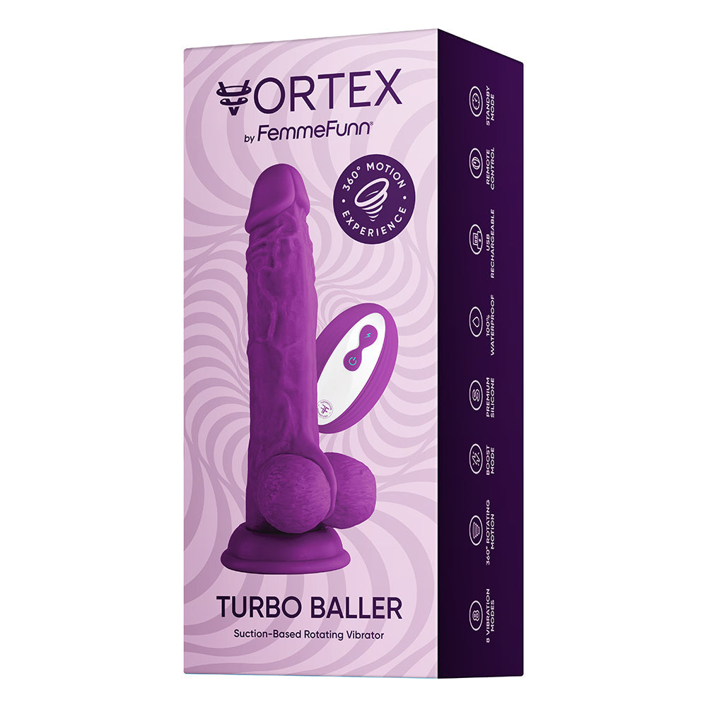 FemmeFunn Vortex Turbo Baller 2.0 8.25 in. Vibrating Rotating Dildo Purple - Fantasies Boutique