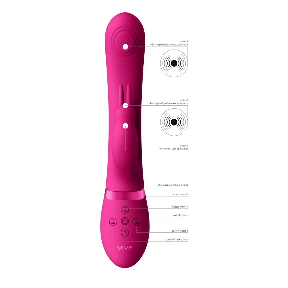 VIVE MAY Rechargeable Dual Pulse-Wave Silicone Rabbit Vibrator Pink - Fantasies Boutique