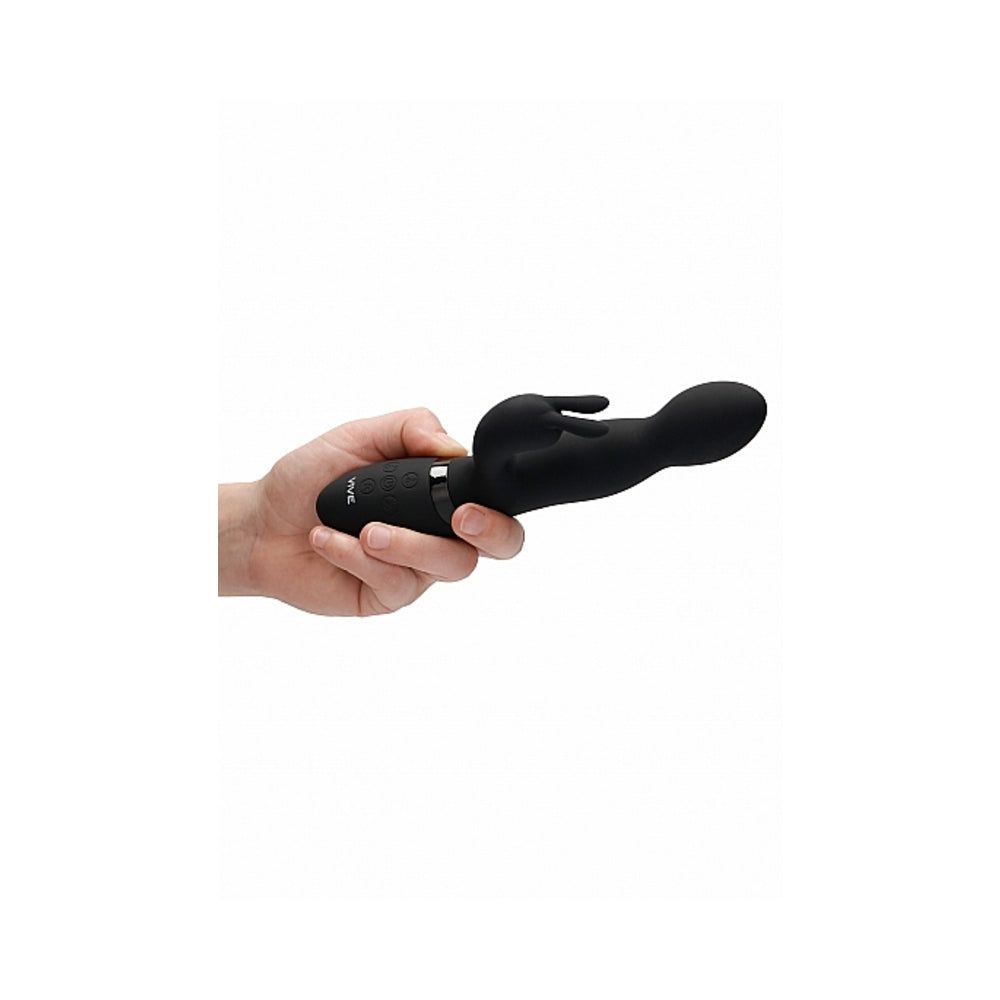 VIVE NIVA Rechargeable 360° Rotating Silicone Rabbit Vibrator Black - Fantasies Boutique