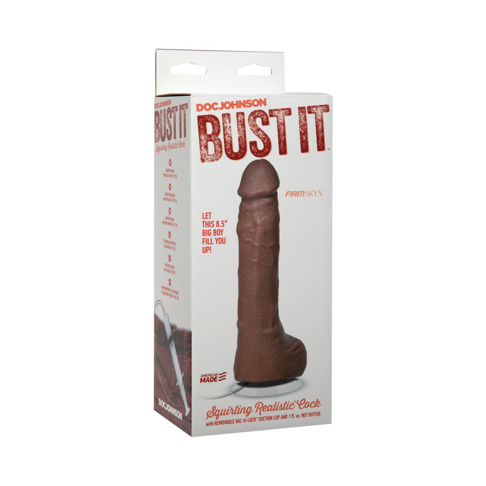 Bust It Squirting Realistic Cock Brown w/1oz Nut Butter - Fantasies Boutique