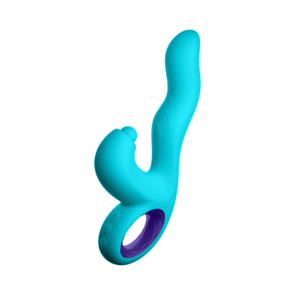 FemmeFunn Klio Rechargeable Silicone Triple Action Thumping Rabbit Vibrator Turquoise - Fantasies Boutique