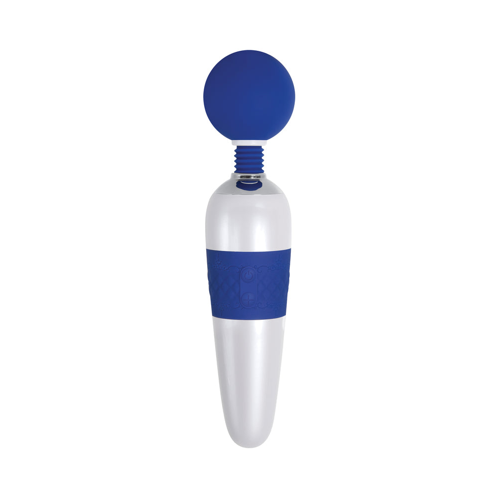 Evolved On The Dot Rechargeable Silicone Flexible Head Wand Vibrator Blue/White - Fantasies Boutique