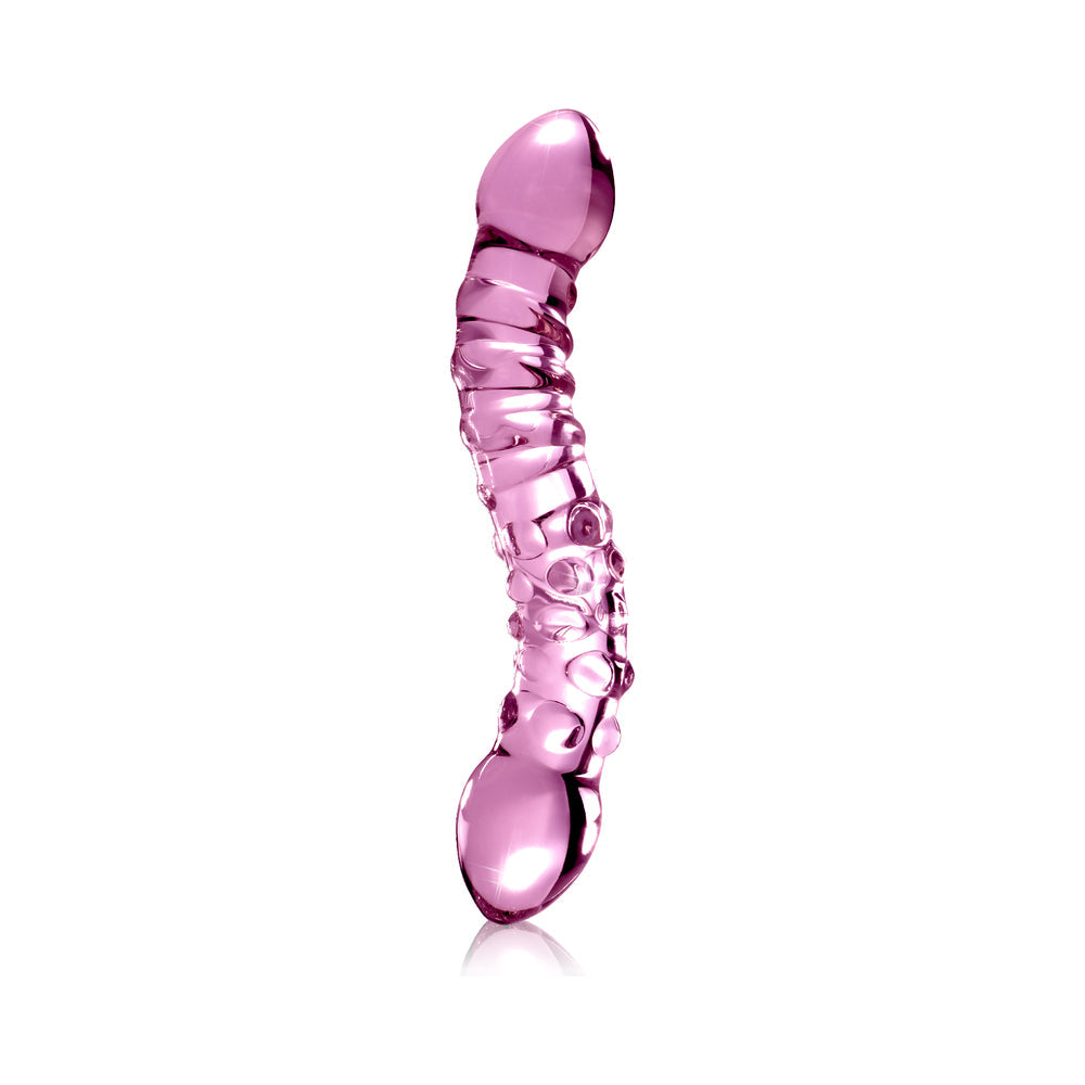 Pipedream Icicles No. 55 Curved Textured 7.75 in. Dual-Ended Glass Dildo Pink - Fantasies Boutique