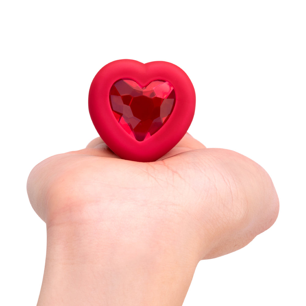 b-Vibe Vibrating Heart Anal Plug with Heart-Shaped Jewel Base M/L Red - Fantasies Boutique