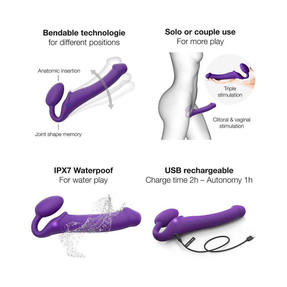 Strap-On-Me Rechargeable Remote-Controlled Silicone Vibrating Bendable Strap-On Purple XL - Fantasies Boutique
