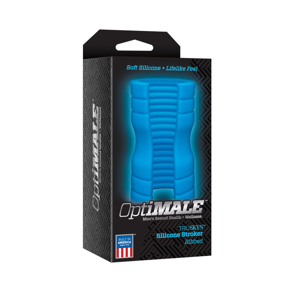 OptiMALE TRUSKYN Silicone Stroker Ribbed Blue - Fantasies Boutique