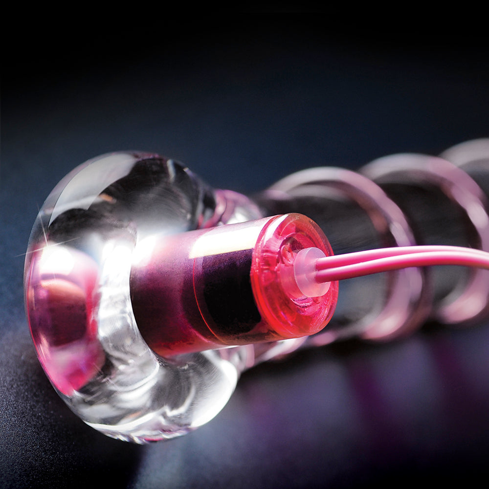 Pipedream Icicles No. 4 Remote-Controlled Vibrating Ribbed 7 in. Glass G-Spot Dildo Pink/Clear - Fantasies Boutique