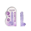 RealRock Crystal Clear Realistic 6 in. Dildo With Balls and Suction Cup Purple - Fantasies Boutique