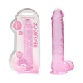 RealRock Crystal Clear Realistic 9 in. Dildo With Balls and Suction Cup Pink - Fantasies Boutique
