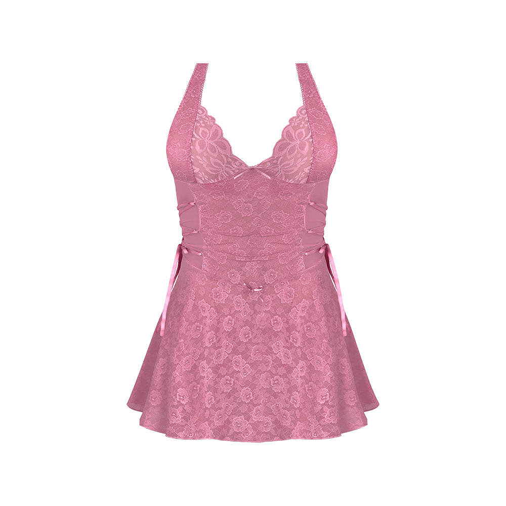 Magic Silk Wisteria Mist Halter Babydoll & G-Set Pink L/XL